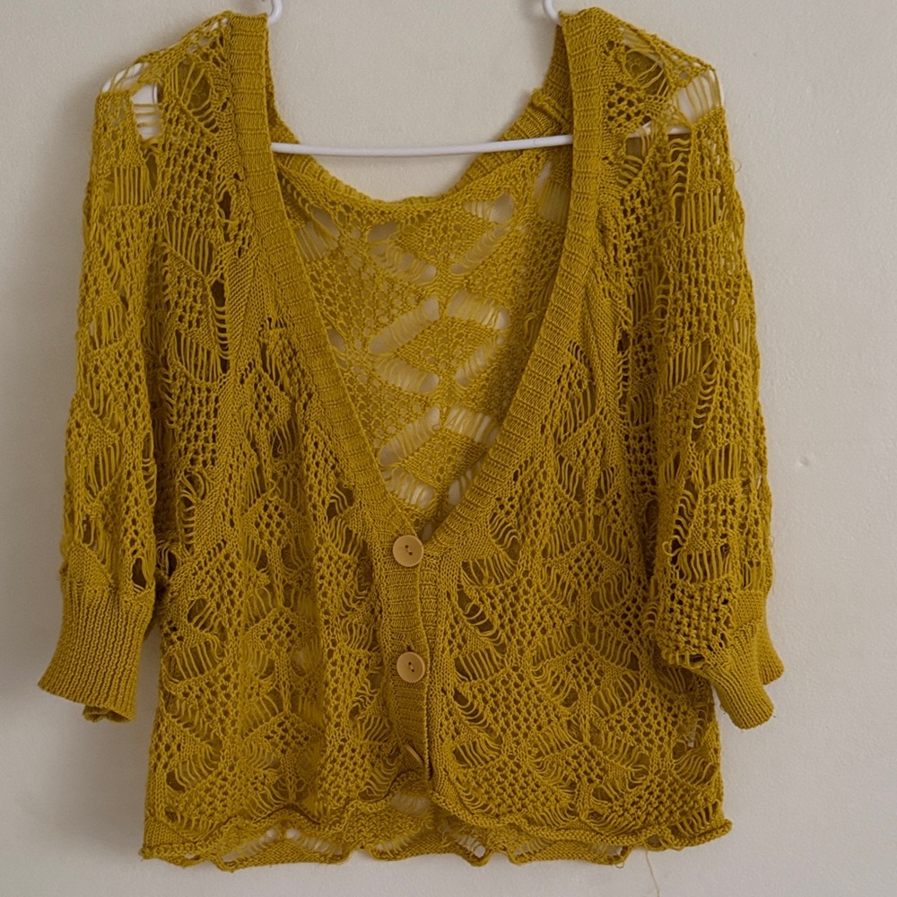 Mustard Open-Knit Women's Sweater